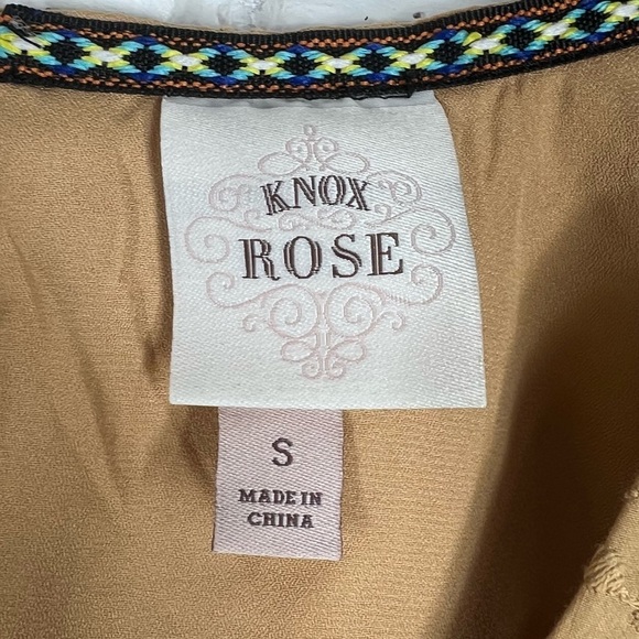 KNOX ROSE Boho Tan V-Neck Cotton Eyelet Dress Ruffle Cap Sleeve - Picture 3 of 9